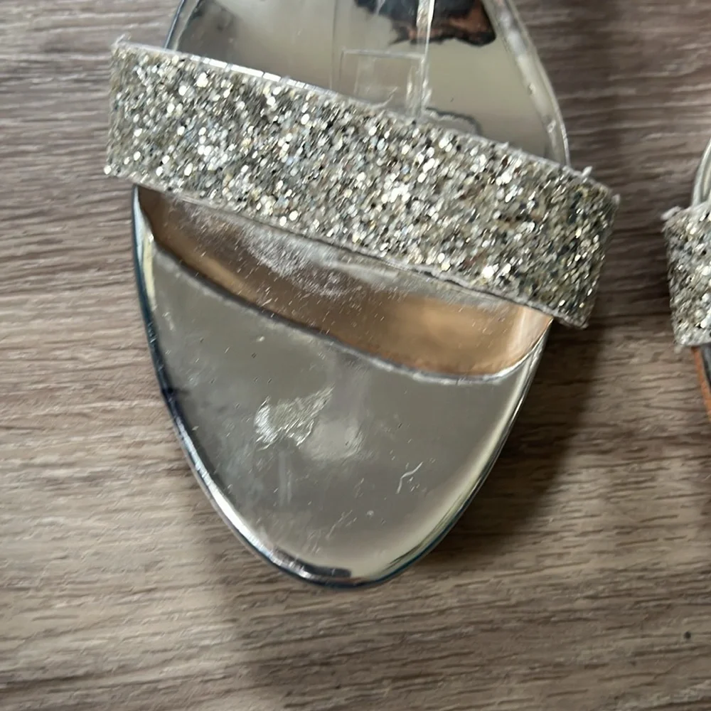 Badgley Mischka Olympia Embellished Glitter Sandals Silver Size 11